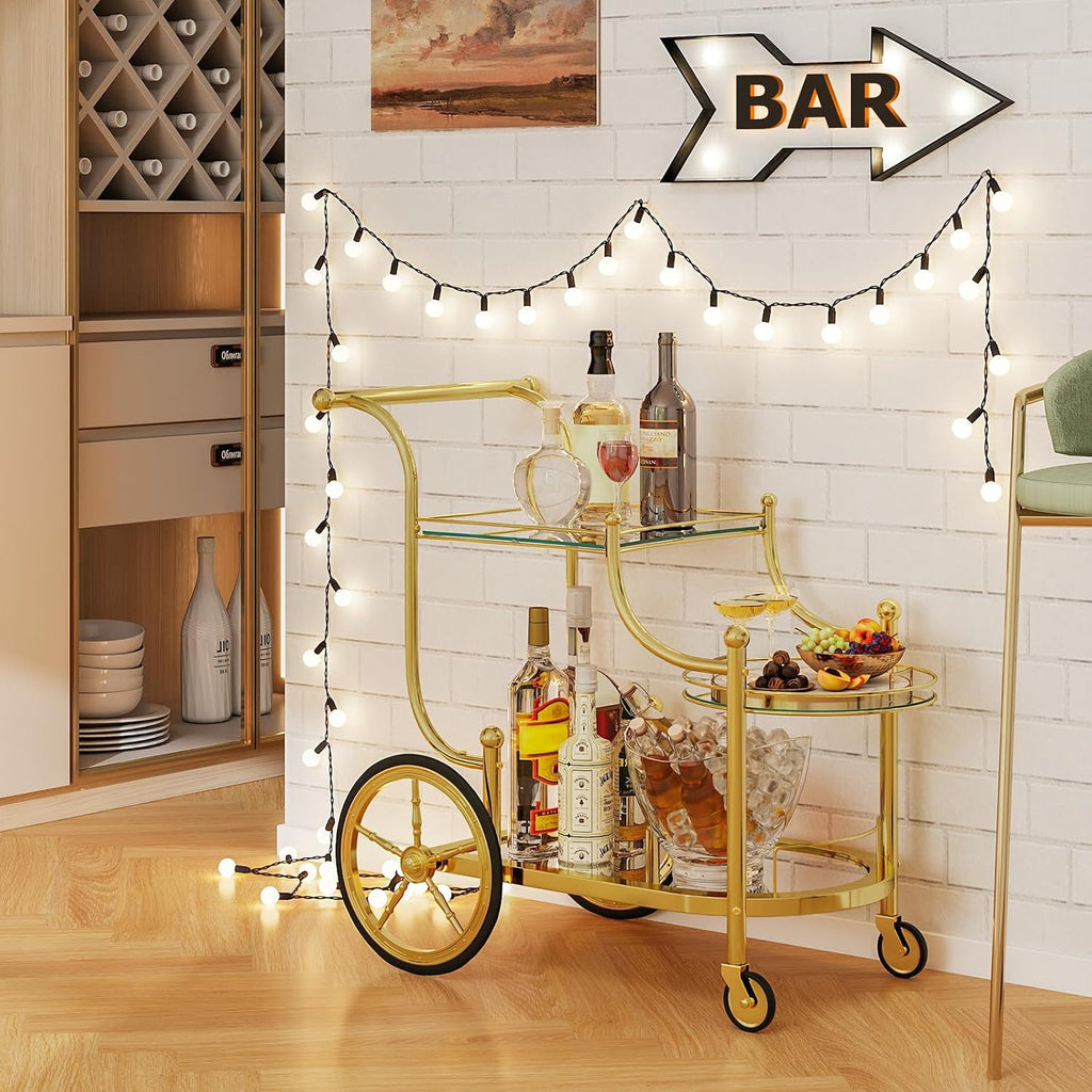 Bar Cart, 3-Tier Rolling Home Bar Serving Cart with Mirrored Shelves & 4 Wheels, Mobile Beverage & Wine Cart (Gold)