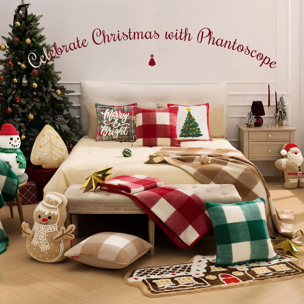 Christmas Throw Blanket, Premium Faux Wool Buffalo Check Blanket with Locking Edge Warp-Knitted Christmas Plaid