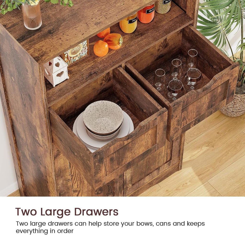 Storage Cabinet with 2 Drawers & Adjustable Shelves, Cupboard, Floor Cabinet , Rustic Brown