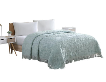 Medallion Queen Cotton Chenille Bedspread, Blue
