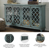 Mirimyn Vintage 69" 4-Door Accent Cabinet with Mirrored Glass and 2 Adjustable Shelves, Antique Blue