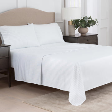 100% Egyptian Cotton 3-Pc Sateen Sheet Set, 400 TC, Light Blue/White, 1 Flat and 1 Fitted Sheet, 1 Std Pillowcase