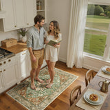 Area Rugs 3'x5' Washable Non-Slip, Floral Vintage Distress Medallion Carpet for Living Room Bedroom 