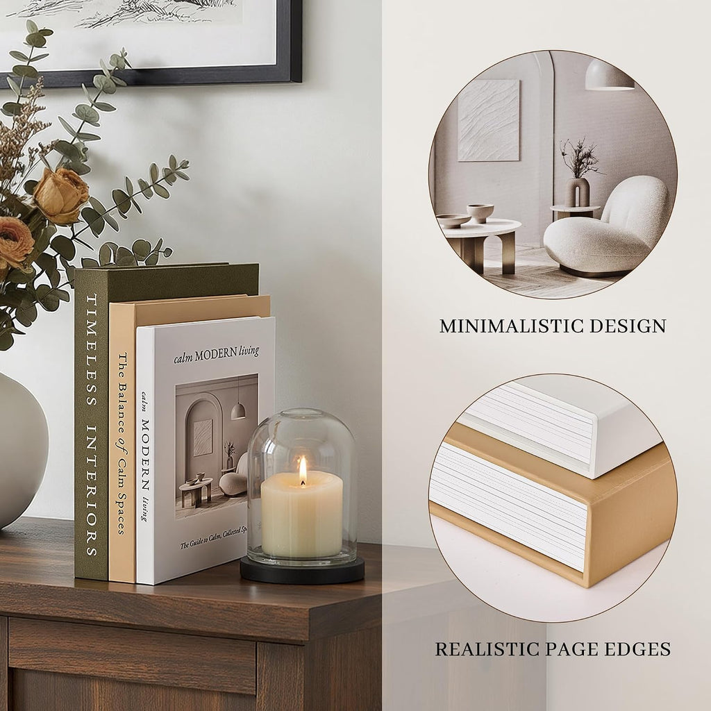 Decorative Books, Set of 3 Fake Book Storage Boxes, Olive Green | Modern Home Decoration with Hidden Storage Room for