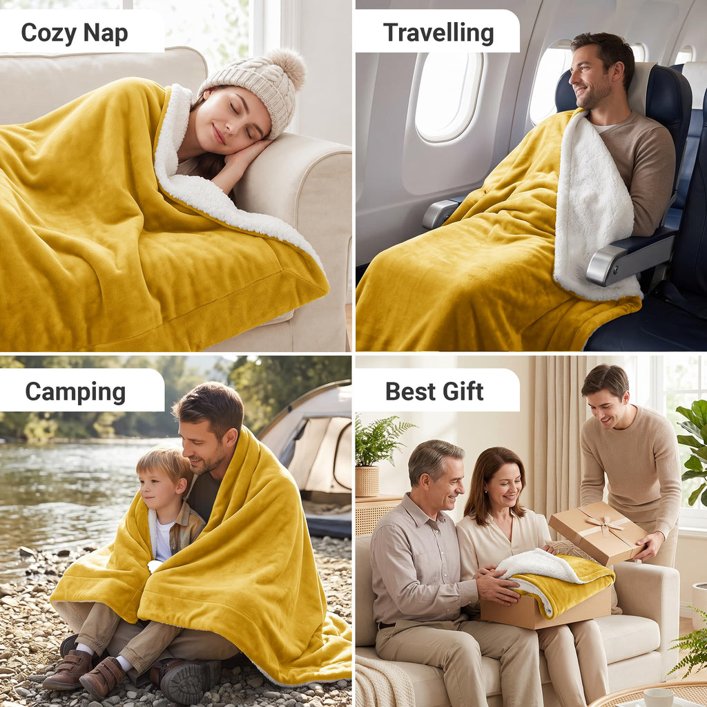 2 Pack Sherpa Throw Blankets 50x60" Couch Mustard