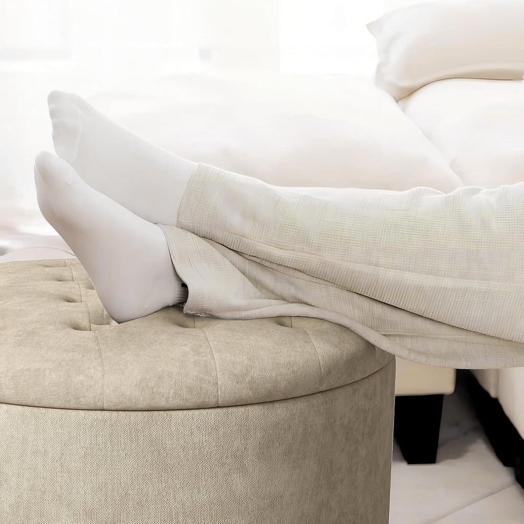 30 Inch Round Storage Ottoman,Modern Tufted Ottomans,Circular Coffee Table with Removable Top,Upholstered Large