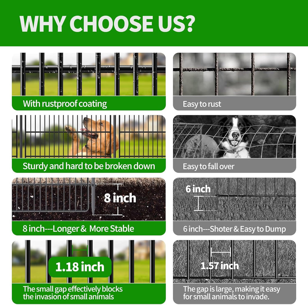 10 Panels No Dig Decorative Garden Fence - 48 in (H) x 21 ft (L), Tall Garden Fences - Dog Fence Outdoor for Yard