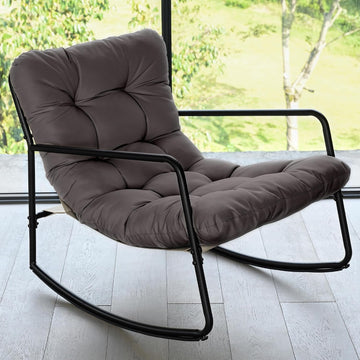 Outdoor Rocking Chair - Comfy Papasan Patio Lounge Chair with Thick Cushion, Sturdy Frame for Indoor Outdoor Use