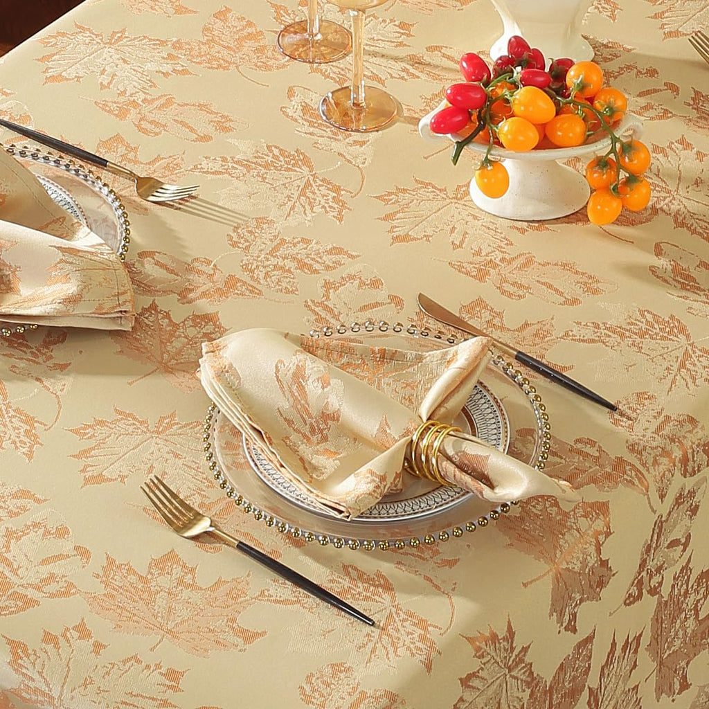Fall Table Cloth 60 x 120 Inch Rectangle Maple Leaves Jacquard Damask Table Cloths Vintage Wrinkle F