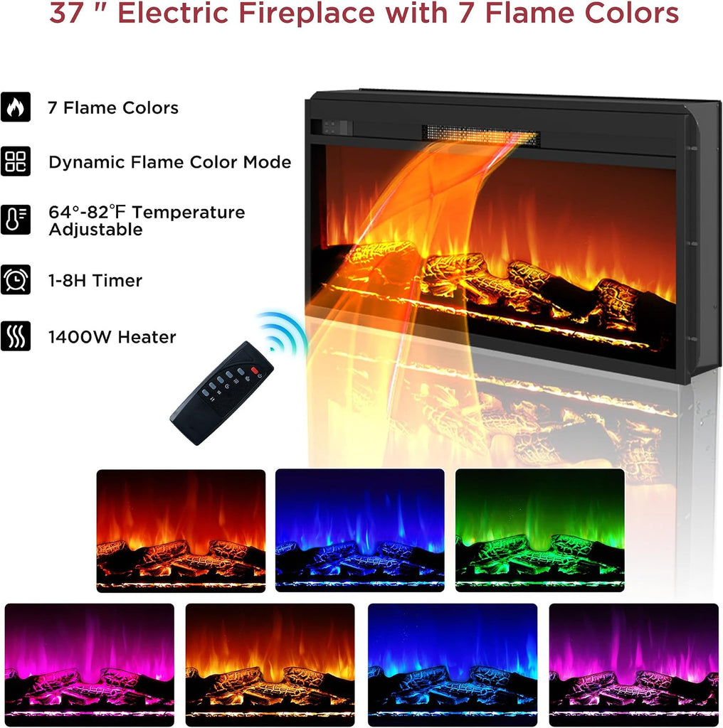 Farmhouse 70" Fireplace TV Stand with 37" Electric Fireplace, Large LED Entertainment Center with Storage for 80"