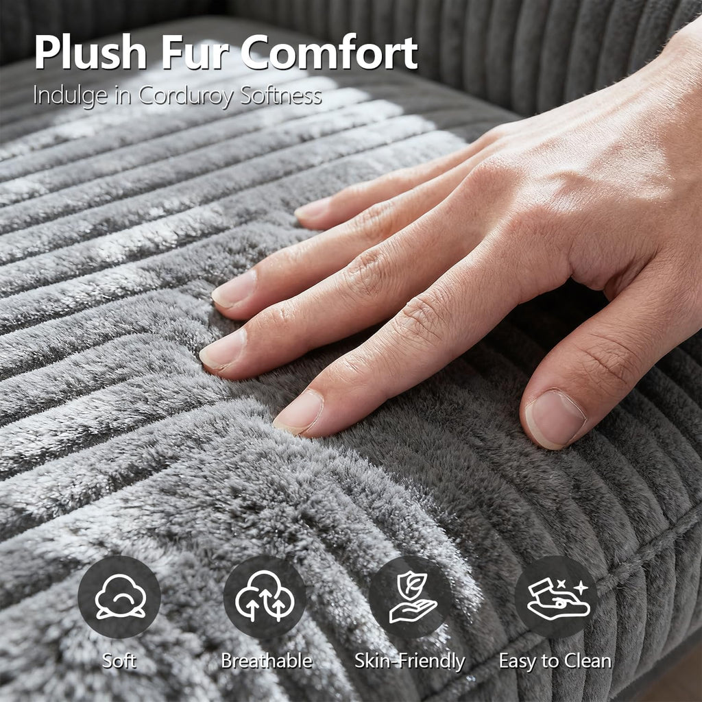 67" Oversized Chaise Lounge Chair Indoor, Soft Boneless Cloud Couch, Gray | Comfy Corduroy Sleeper Couch with 3