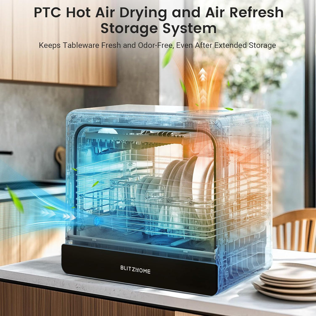 WiFi Countertop Portable Mini Dishwasher, Smart 9 Programs,167℉ High-Temp, Hot Air Drying, Air Refresh, 360° 3 Spray
