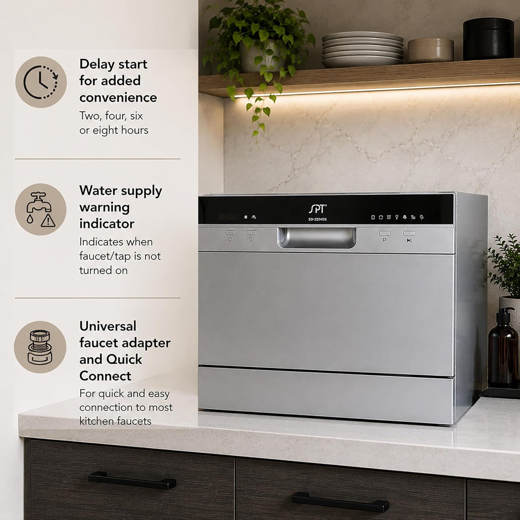 SD-2224DSB: Countertop Dishwasher with Delay Start & LED - Silver