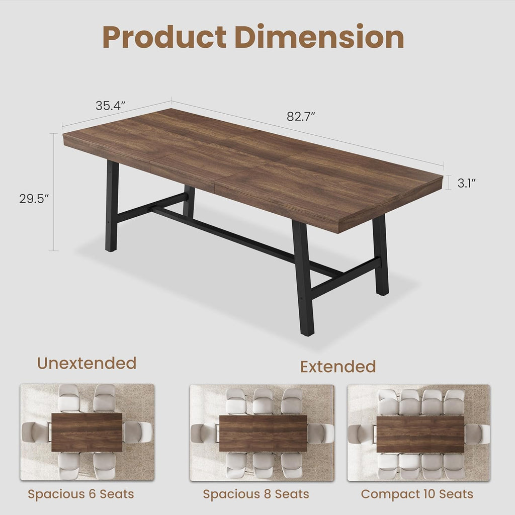 63-83" Extendable Dining Table, Industrial Rectangular Dining Room Table for 6-8 People, Expandable Kitchen Table