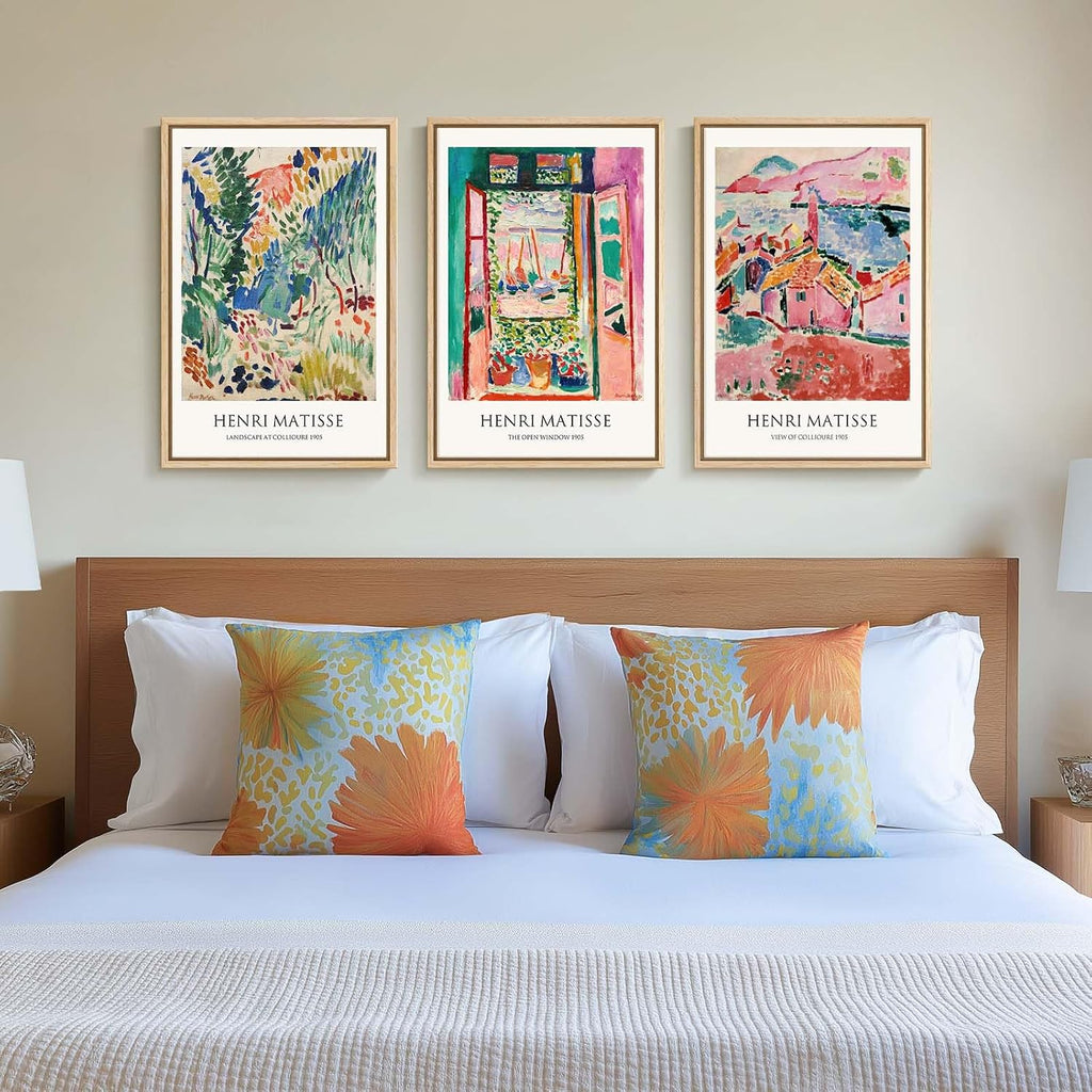 Framed Matisse Colorful Abstract Canvas Wall Art Set of 3, 16x24 In