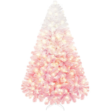 7.5ft Prelit Flocked Christmas Tree, Pink & White, 550 Lights
