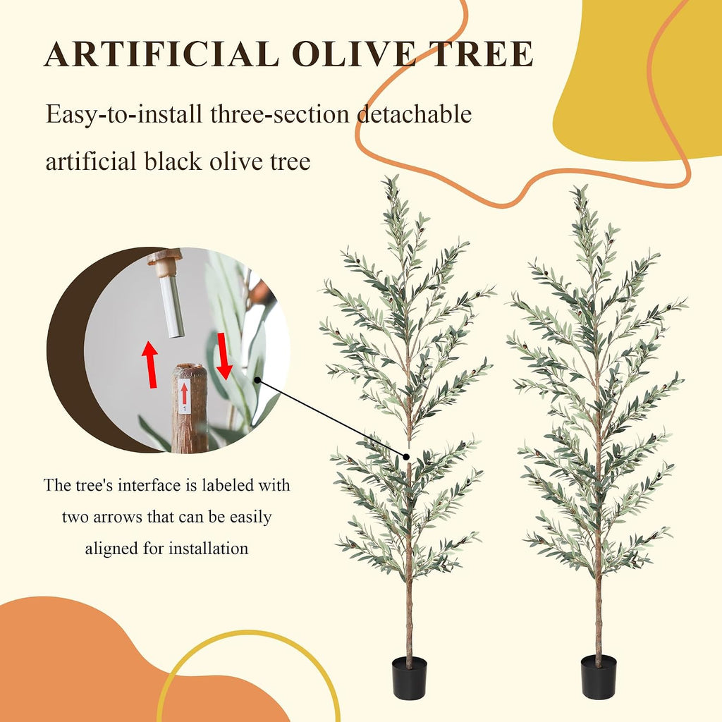 Olive Tree, 9FT Fake Olive Tree with Potted, 108" Faux Silk Olive Tree Tall Outdoor Plant with Olive Garden Decor