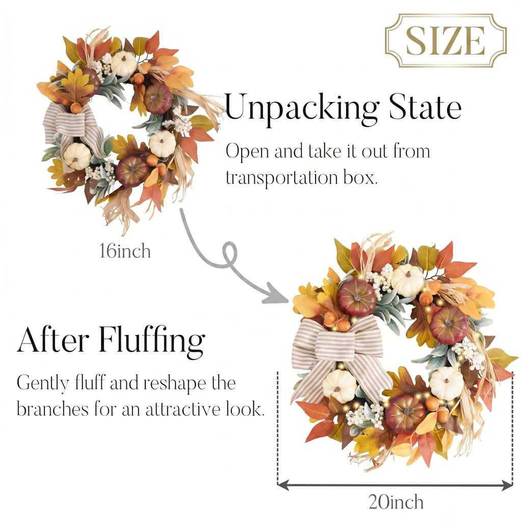 20'' Fall Wreaths for Front Door with LED Lights