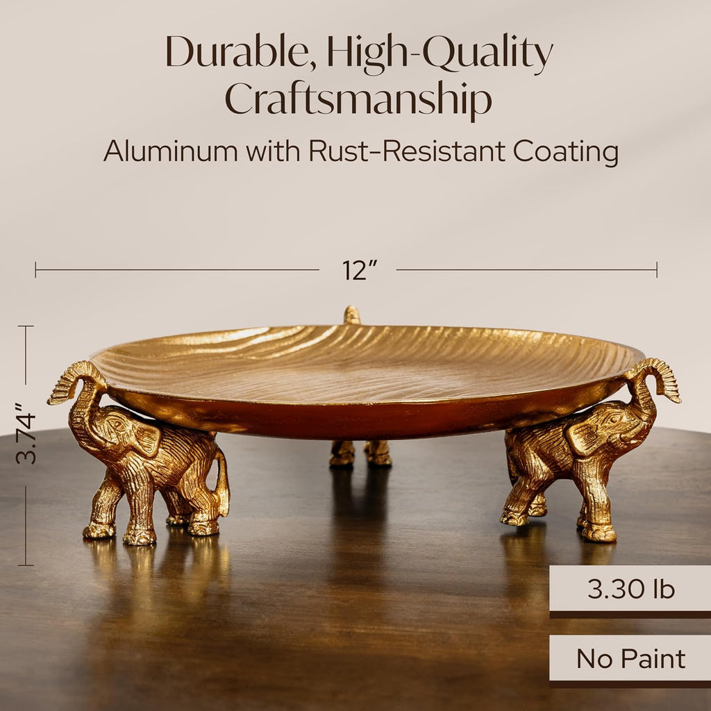 Round Golden Serving Tray with Handles - Decorative Coffee Table Tray, Round Decorative Tray, Gold Table Decor for