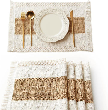 Boho Placemats Set of 4, Macrame Table Mats Farmhouse Dining Decor