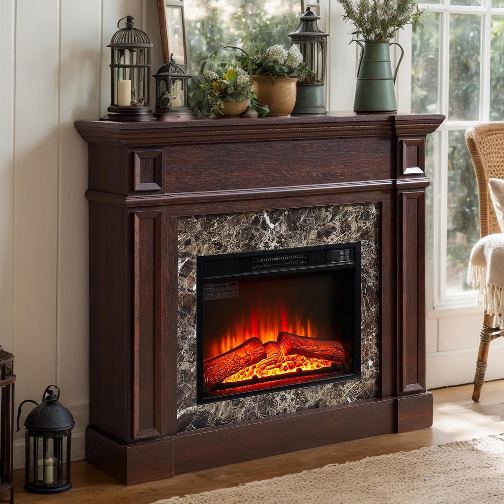 46" Electric Fireplace with Mantel, Freestanding TV Stand with 23" Fireplace Insert, 1400W Electric Fireplace Heater