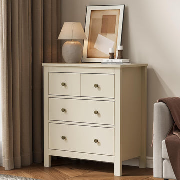3 Drawer Nightstand, 27'' Wood Bedside Table with Storage Drawers, Modern Bedroom Storage Cabinet , Beige