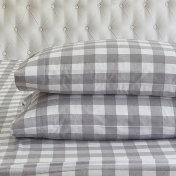 Buffalo Check Plaid Flannel Sheet Set, Gray