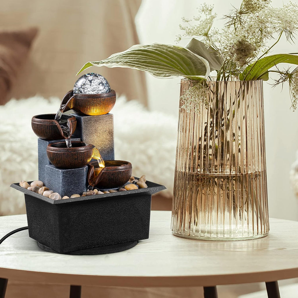 Tabletop Fountain 4 Level Tabletop Waterfall Indoor Meditation Fountain Office Home Relax Desktop Waterfall Includes