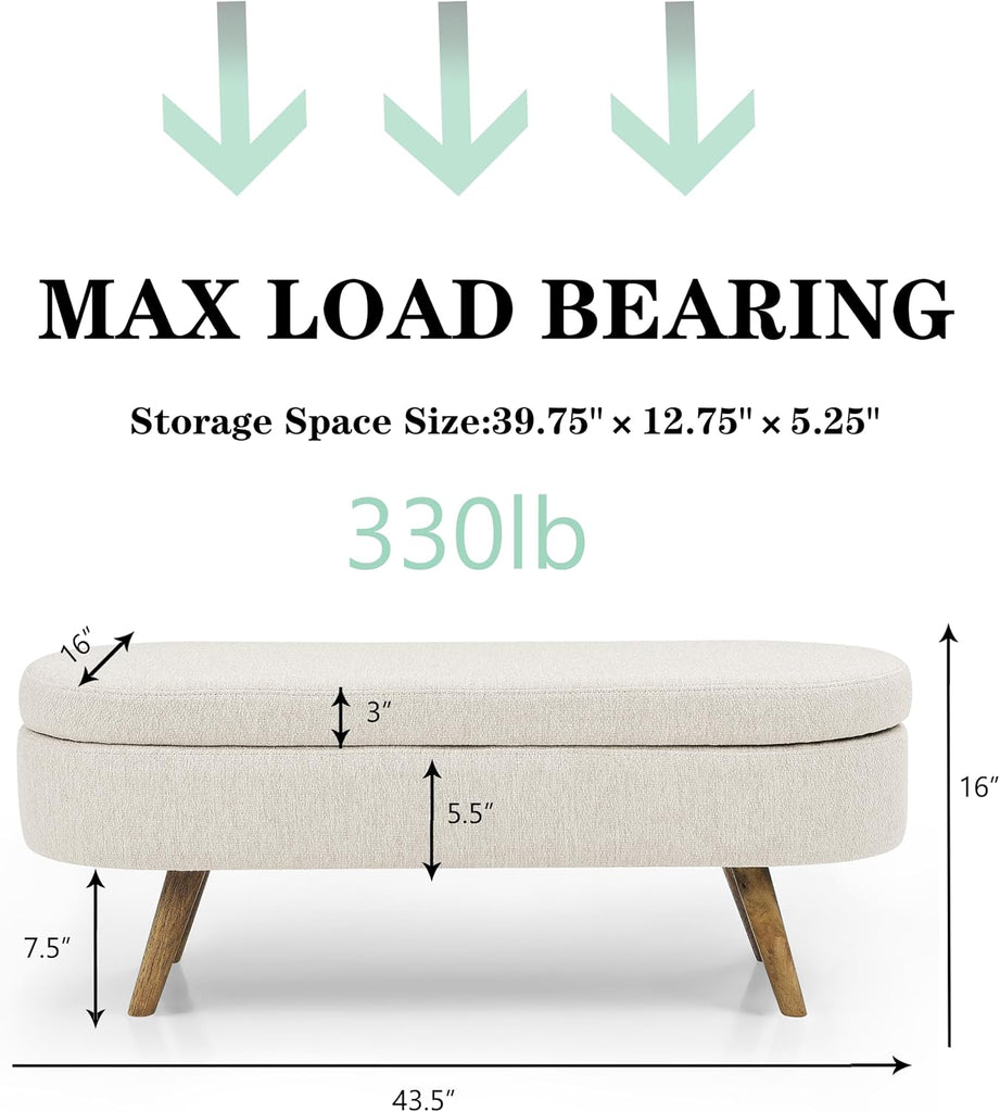43.5" Ottoman with Storage, Storage Ottoman Bench with Safety Hinge, Linen End of Bed Bench, Upholstered Entryway