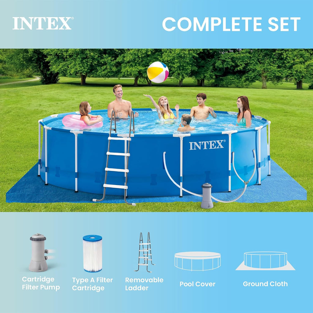 28241EH Metal Frame Above Ground Swimming Pool Set: 15ft x 48in - Includes 1000 GPH Cartridge Filter Pump - Removable