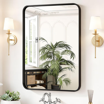 Bathroom Wall Mirror, 36x24 Inch Mirror for Over Sink, Black