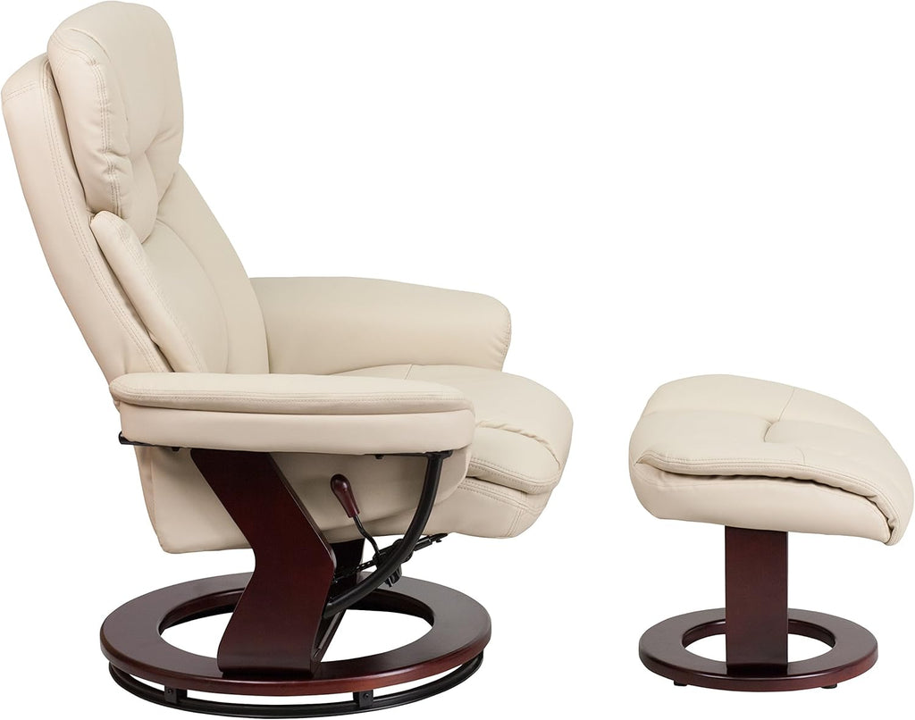 Modern Reclining Lounge Chair and Ottoman — Beige