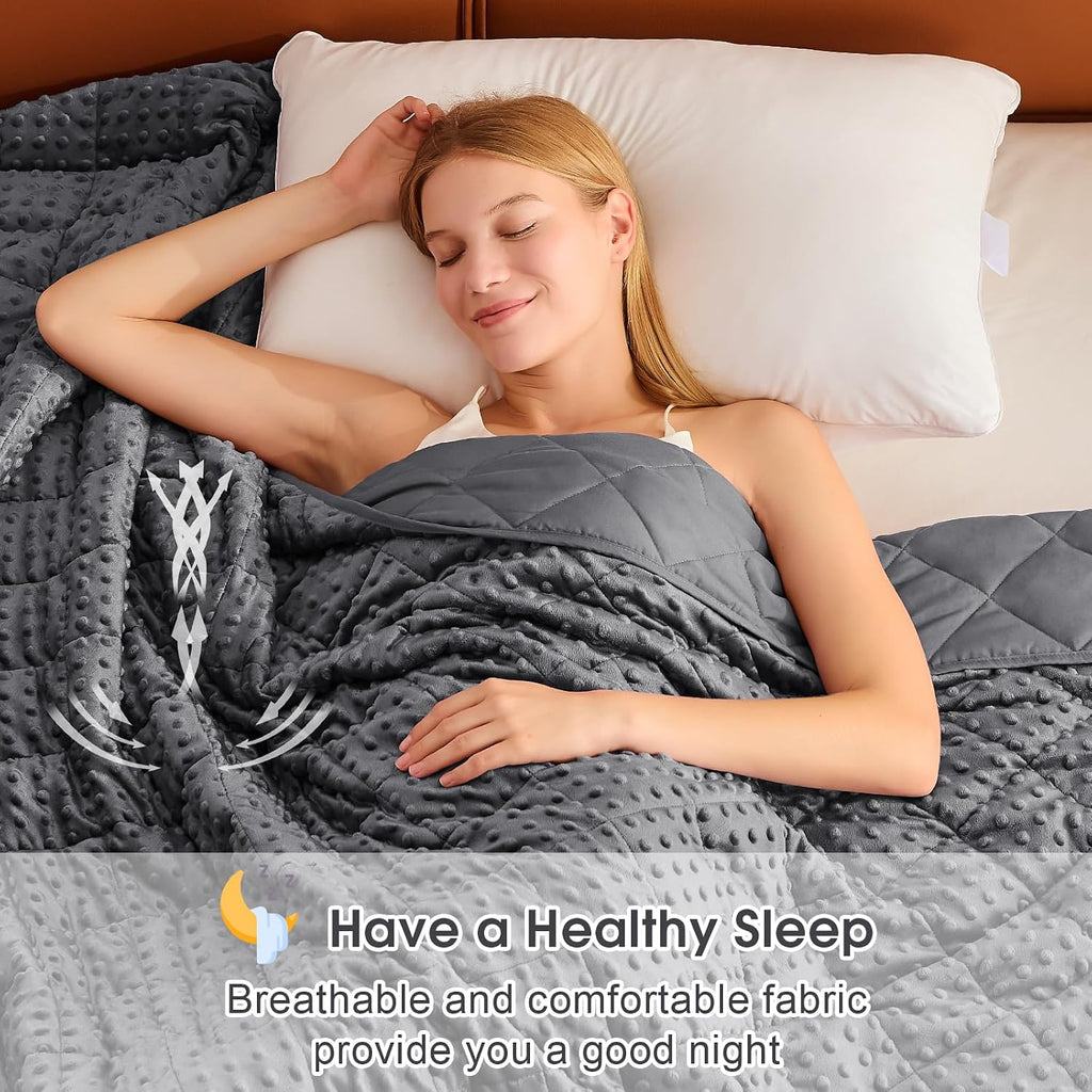 Grey Weighted Blanket for Adults 15lbs, 48"x72", Twin Full Size Cooling Minky Heavy Throw Blanket for 140-160lbs