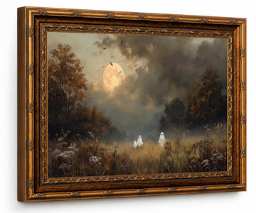 Vintage Gold Framed Halloween Ghost Wall Art, Gothic Ghost Meadow Canvas