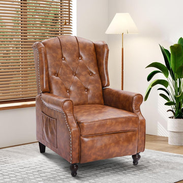 Wingback Recliner Chair with Massage and Heat, Upholstered Fabric Living Room Chair Armchair with Nailhead Trim,Push