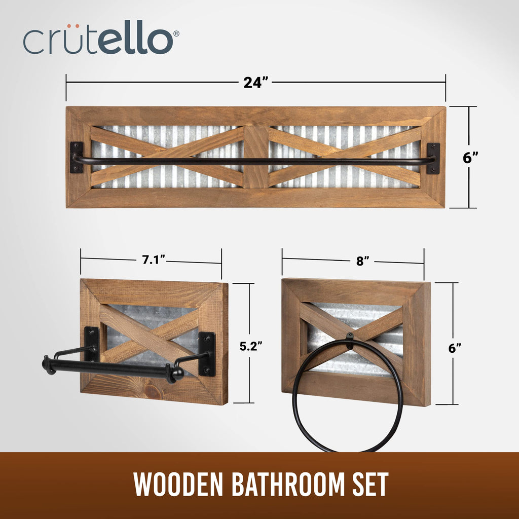 Rustic Bathroom Set - Towel Bar, Ring & Toilet Paper Holder