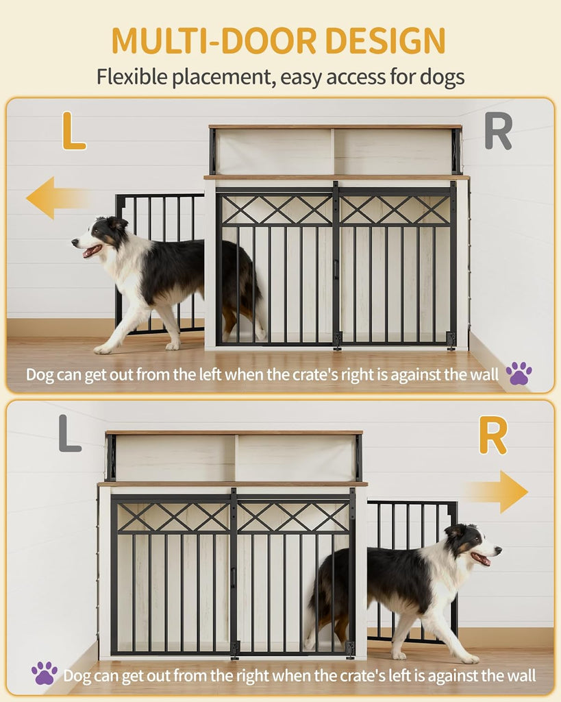 39.4'' Dog Crate Furniture, Large Wooden Dog Crate with Storage and 3 Doors, Indoor Kennel for Medium/Large Dogs