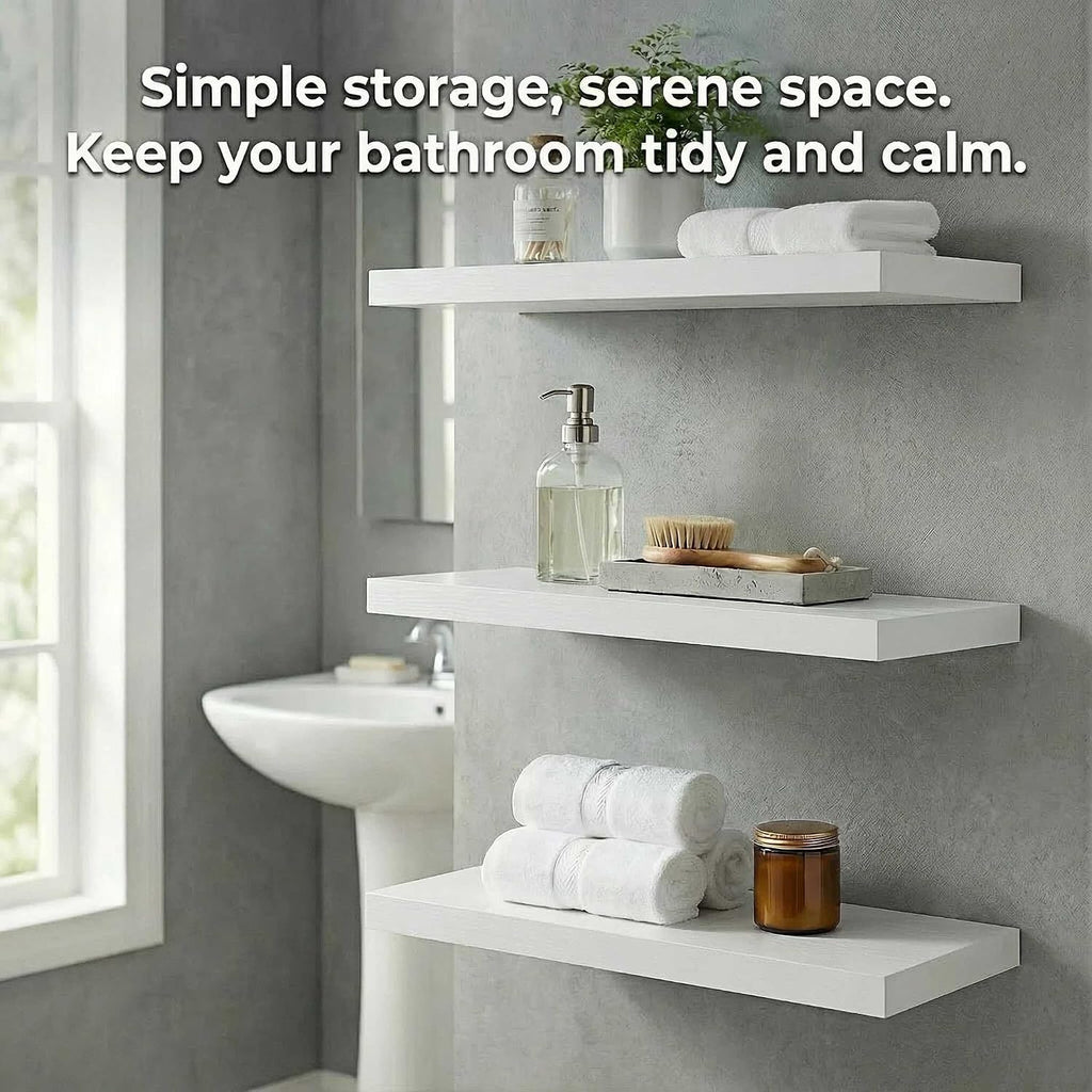 Floating Shelves Wall Shelf Solid Wood Bedroom Kitchen Set of 3, White Wall Shelves