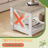 Farmhouse Coffee Table, 40.1" Rustic Center Table with X-Frame Support & Storage Shelf
