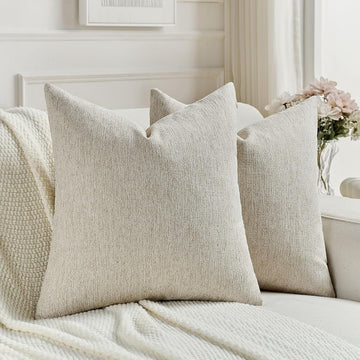 Pack of 2 Chenille Decorative Throw Pillow Covers 18x18 Inch,Soft Cozy Faux Linen Textured Cushion Case,Farmhouse