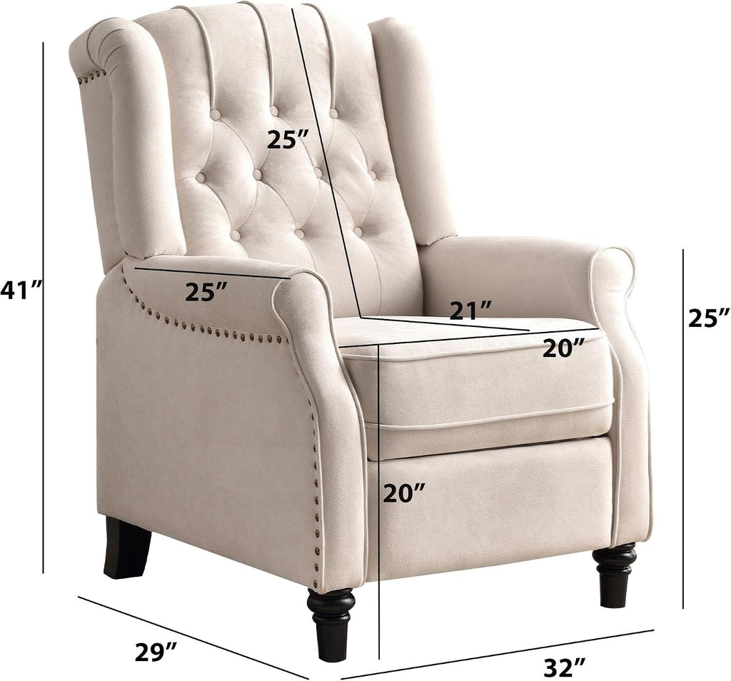 Push Back Recliner Chair, Mid Century Modern Wingback Chair, Comfy Armchair Fabric Living Room Chairs with Rivet