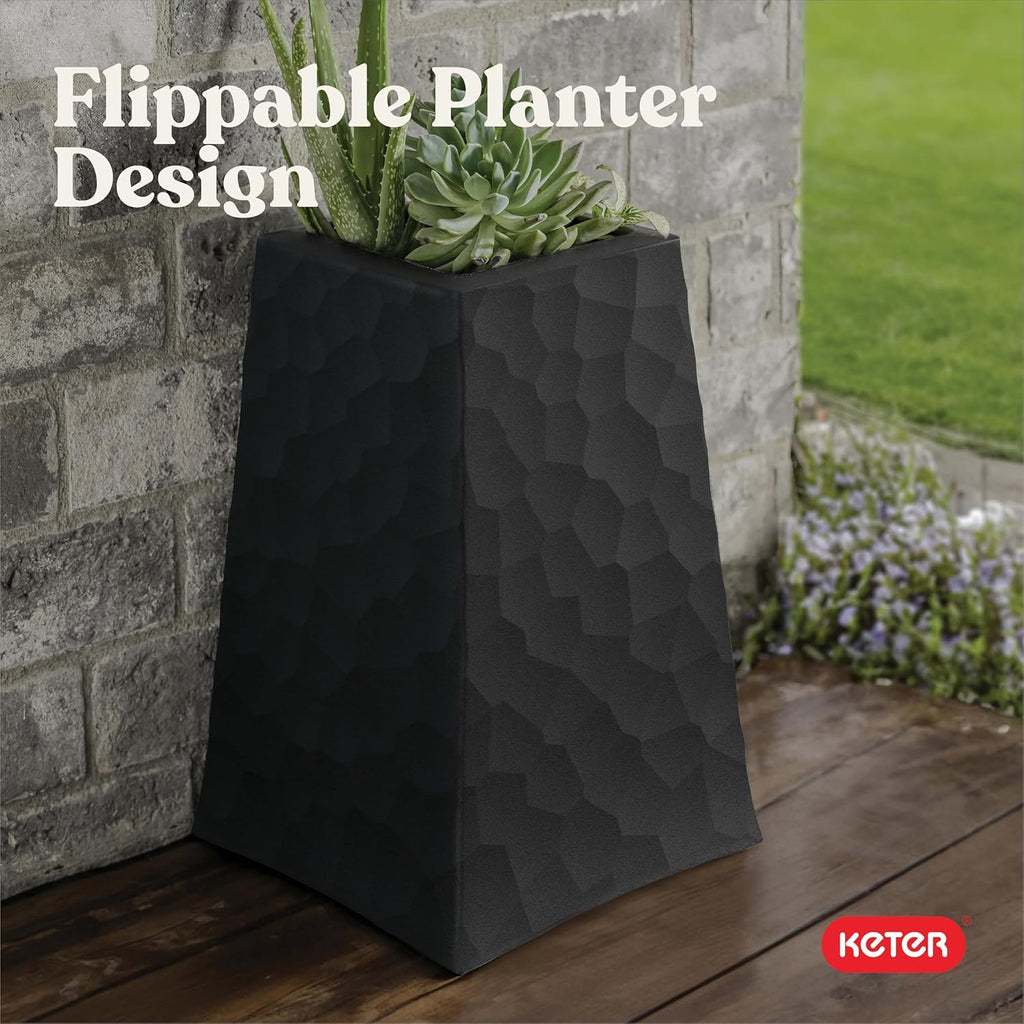 Stone Tapered Planter Set of 2, Tall 26.4‐Inch Resin Outdoor Flower Pots with Stone‐Look Finish and 12.2‐Gallon