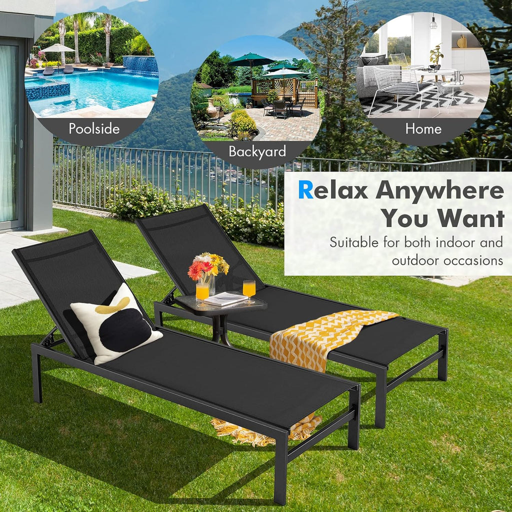 Lounge Chair Outdoor, Aluminum Frame Chaise Lounge with 6-Position Adjustable, Breathable Fabric, Lightweight Patio