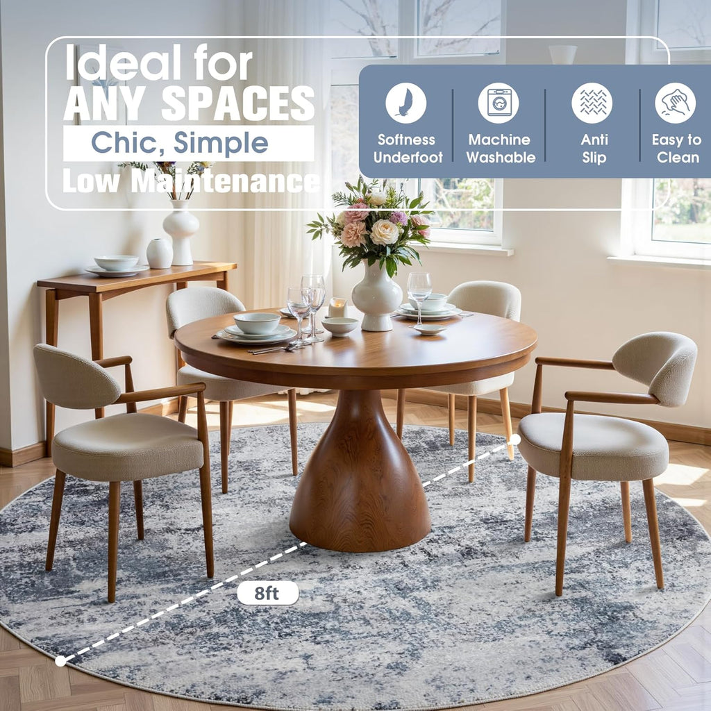 Round Rug 8ft Circle Rug Washable: Carpet Circular Area Rug for Entryway Kitchen Bedroom Dining Room