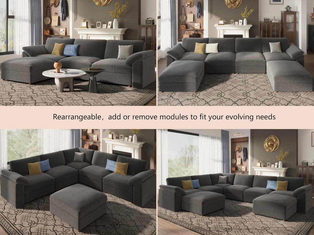 U Shape Sectional Couch with Ottoman, Oversized Sectional Sofa