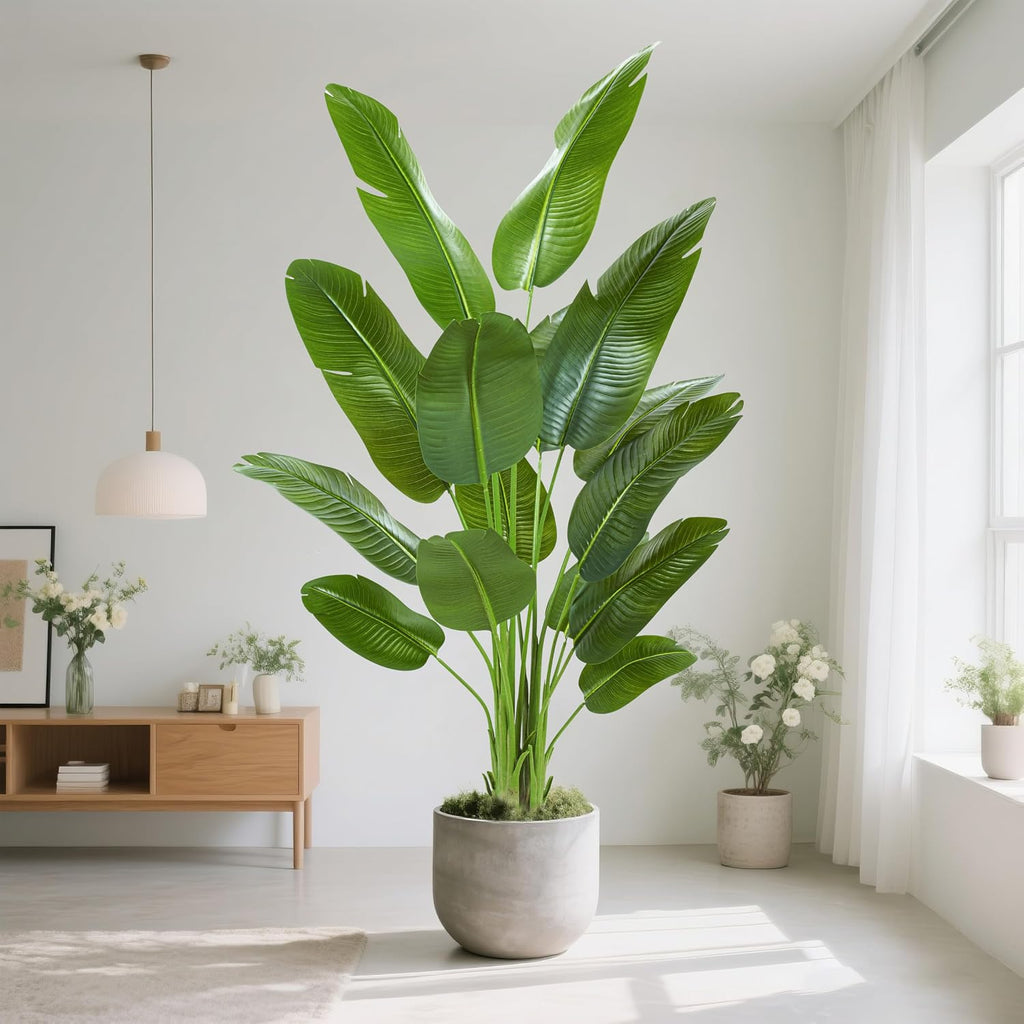 Bird of Paradise Artificial Tree 7ft Tall Faux Plant, Fake Banana Leaf Plant Indoor, Faux Palm Tree Faux Floor Plants
