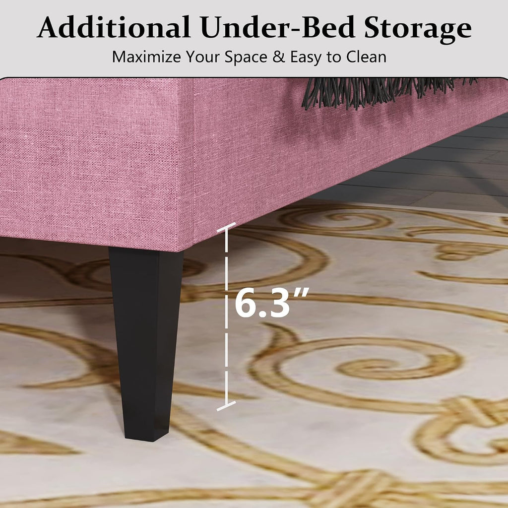 Kids Twin Upholstered Platform Bed with Tufted Headboard, Pink | No Box Spring Needed and Easy to Assemble for Kids'