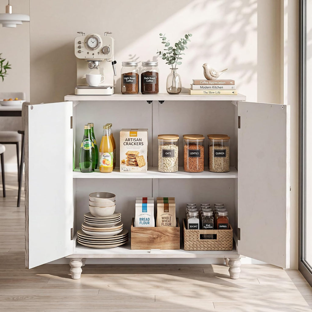 32" W Sideboard Buffet Cabinet with Storage, Accent Cabinet with 2 Push-to-Open Magnetic Doors, Vintage MDF Buffet