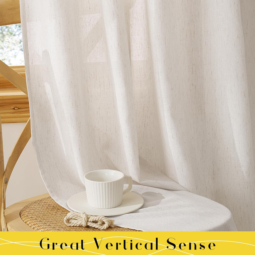 Thick Linen Tie Top Curtains, Light Filtering Drapes Adjustable DIY Crafted Privacy Window Treatments