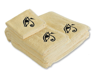 100% Egyptian Cotton 6-Piece Towel Set (600 GSM), Ivory Eye of Horus, Best Housewarming Gift